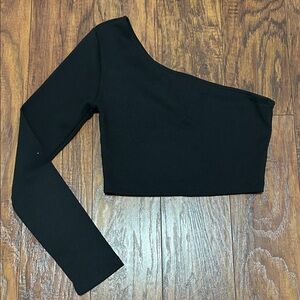 Princess Polly Black One-Shoulder Long Sleeve Top